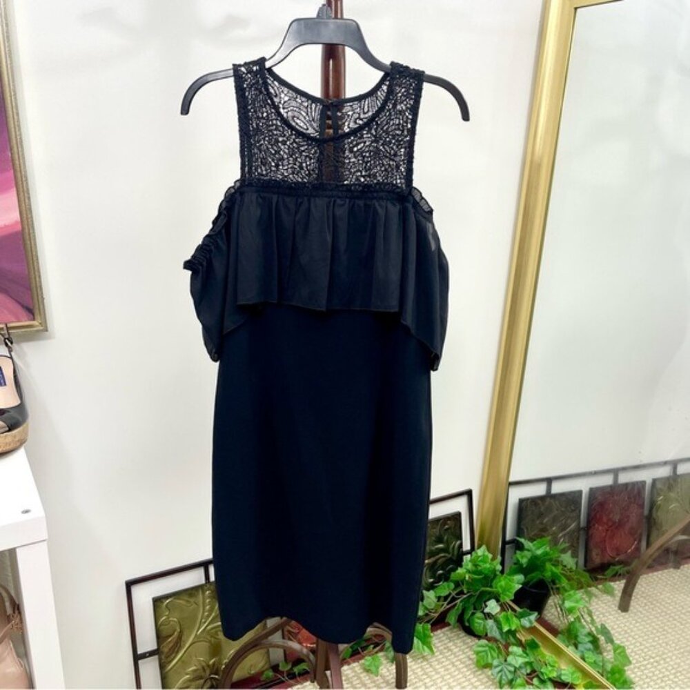TRINA TURK‎ Lauren Black Lace Cold Shoulder Sheath Mini Dress in Black 8 - Picture 5 of 12